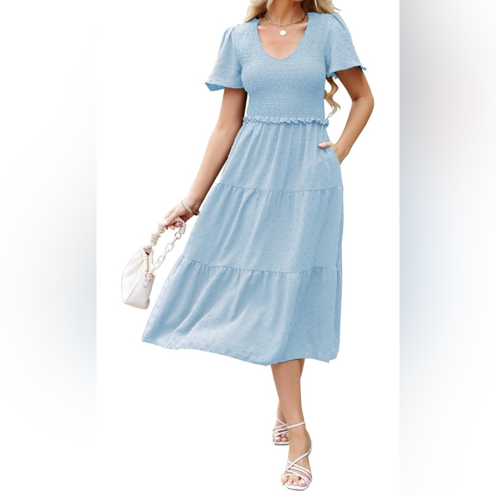 Galocmo Floral Summer Dress | Maxi, V-Neck Short Sleeve, Empire Waist, Boho SZ M - Picture 3 of 7